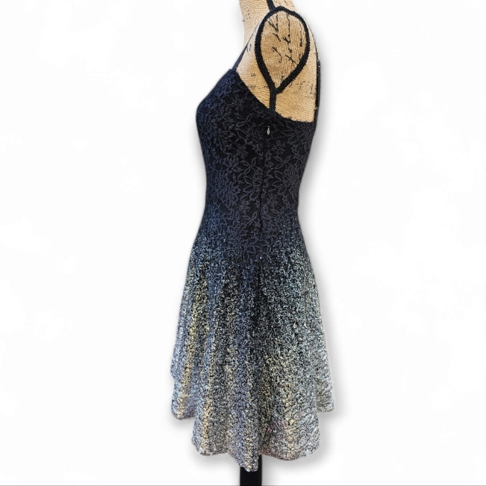 Free People Silver Foiled Ombre Black/Silver Lace Sleeveless Mini Dress, Size XS - Picture 7 of 10